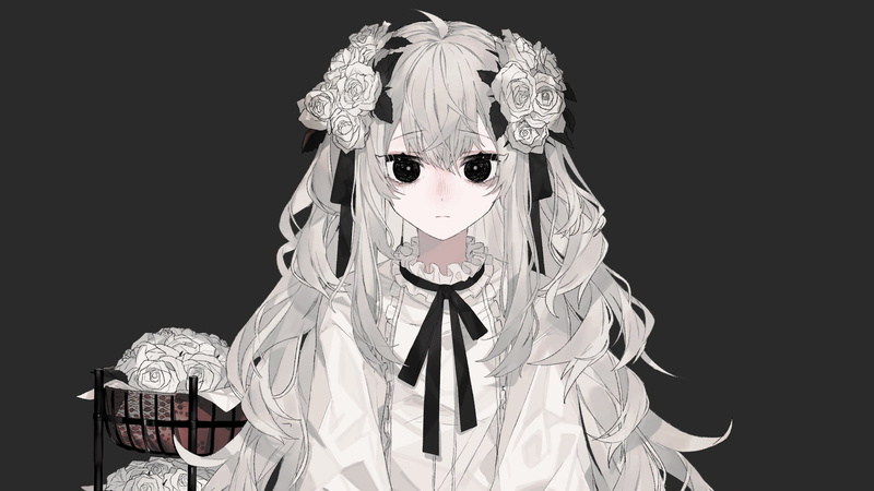 Girl, Black Eyes, 1080P, Anime, Grey Hair, Original