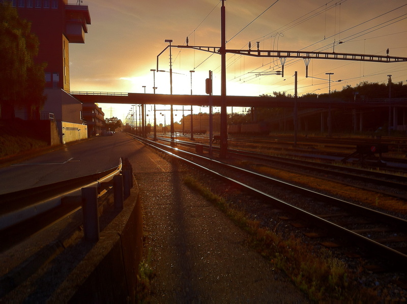 no people, travel, power supply, muttenz, cable, long, sky, silhouette, public transportation, outdoors, abendstimmung, transportation, railroad Station Platform