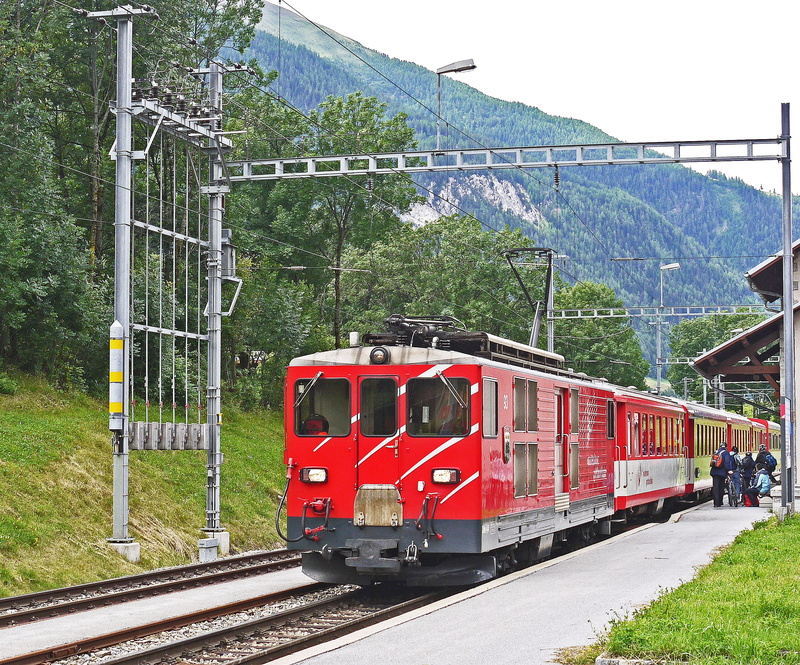 matterhorn-gotthard-bahn, rail transportation, meter track, mgb, railroad track, travel, plant, rhone valley, track, zahnradlok, nature, architecture, mode of transportation