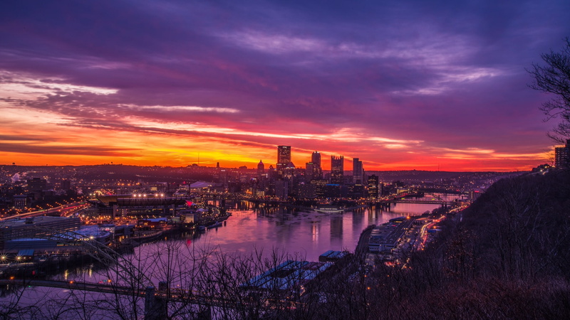 1080P, sunset, cityscape, Pittsburgh