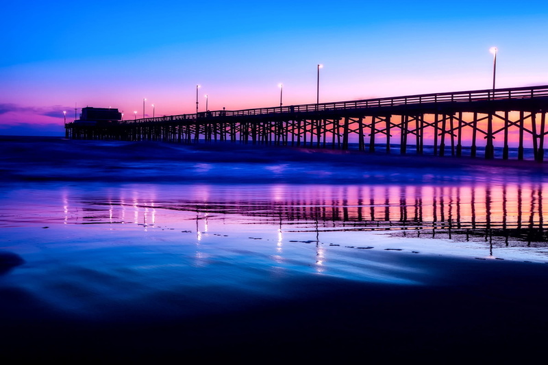 clouds, vacation, bridge, sea, blue, night, ocean, bridge - man made structure, 1080P, purple, pier, beautiful, clear, water, seashore, dusk, california