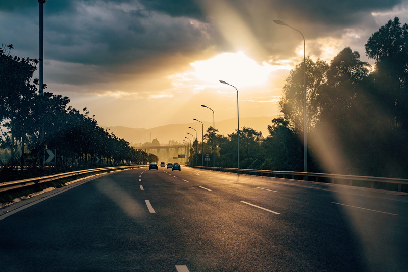 yunnan, mode of transportation, street light, street, land vehicle, no people, plant, cloud - sky, transportation, sunset, sky, road, clouds, nature, golden hour