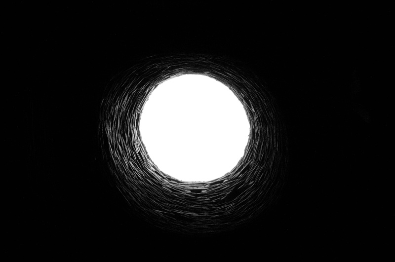 copy space, design, rock, directly below, architecture, geometric shape, shadow, photography, clear sky, round, light at the end of the tunnel, light, texture
