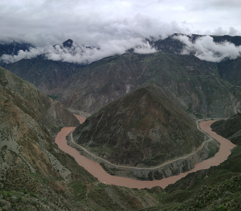 non-urban scene, day, high angle view, jinshajiang, no people, landscape, idyllic, tranquility, cloud - sky, yunnan, beauty in nature, china, tranquil scene