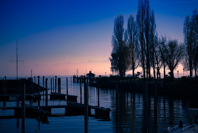 illuminated, nautical vessel, evening, tranquility, near, lake constance, tree, sun, building exterior, mood, sky, architecture, desktop background, bright