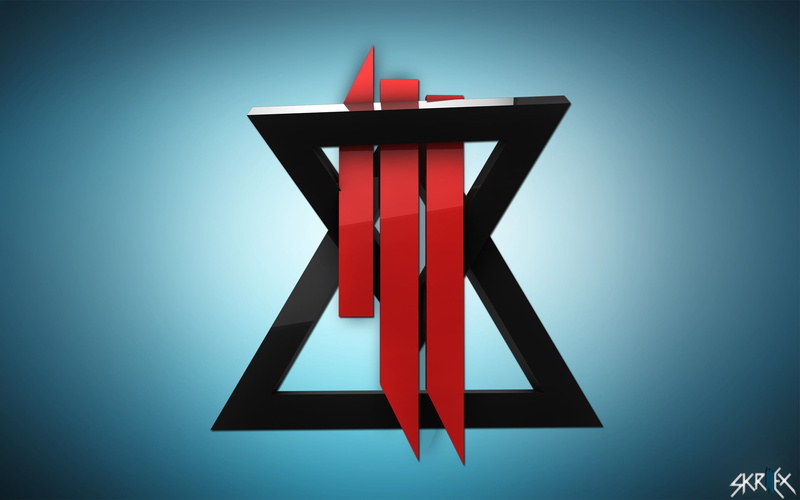 arrow symbol, 2K, blue background, black, sign, day, close-up, Skrillex, safety, indoors, no people, text, guidance, vignette, music, studio shot, lighting equipment