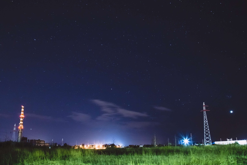 architecture, clear, sky, built structure, building exterior, night, land, field, no people, dark, illuminated, spring, star - space, outdoors, space, plant