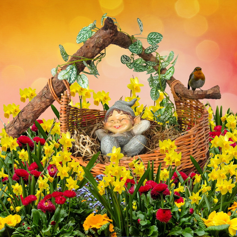 smiling, illustration, looking at camera, flower head, plant, magic, human representation, no people, freshness, field, sunflower, nature, sleep, one animal