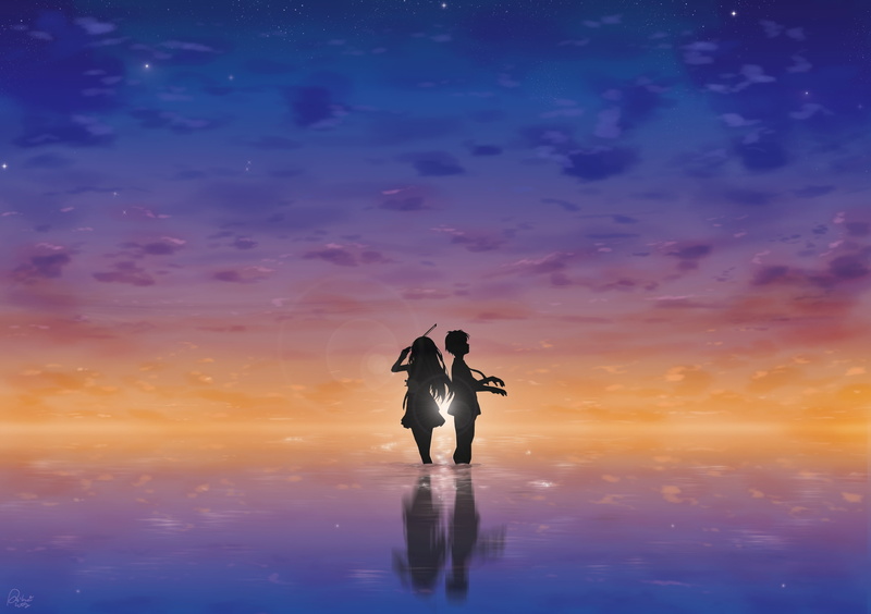 lifestyles, sky, couple - relationship, women, full length, standing, cloud - sky, two people, adult, leisure activity, orange color, water, your lie in april 4k pc  hd quality