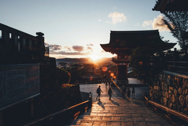 real people, city, nature, cloud - sky, sky, Asia, sunlight, architecture, women, adult, kiyomizu-dera, sunbeam, lifestyles, building exterior, outdoors