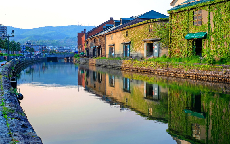 residential district, japan, hokkaido, connection, nature, outdoors, no people, 2K, day, built structure, plant, photo, architecture, water, building exterior