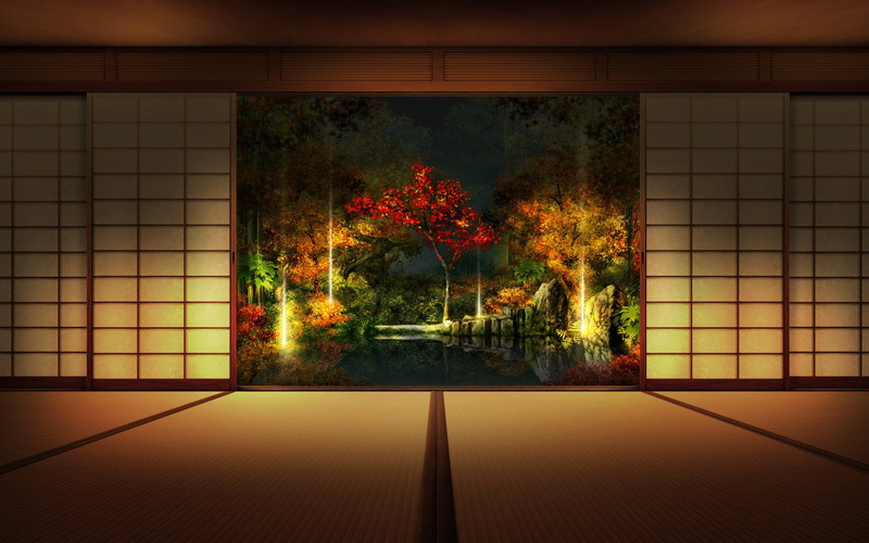 growth, indoors, Shoji, nature, window, Artistic, Interior, built structure, door, 1080P, architecture, Japanese, Tree, plant, beauty in nature, flooring