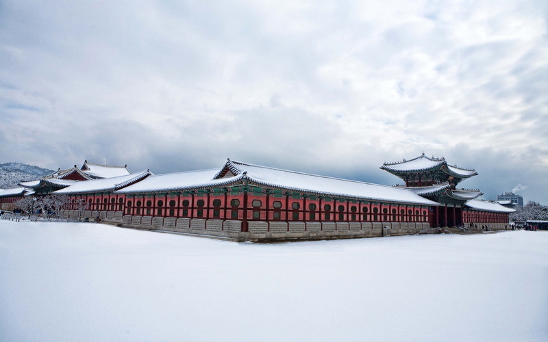 gyeongbokgung, travel destinations, sky, high, palace, cold temperature, building exterior, snowing, architecture, nature, travel, quality, classical style