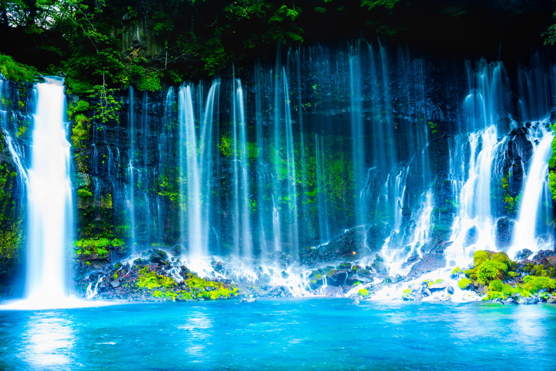 power in nature, blurred motion, travel destinations, japan, fuji, outdoors, shiraito falls, cyan, land, water, river, lake, 5K, scenics - nature, no people