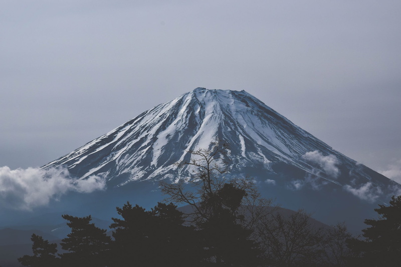 sky, non-urban scene, volcano, outdoors, idyllic, cold temperature, snow, mountain peak, 1080P, plant, winter, tranquil scene, mount, snowcapped mountain