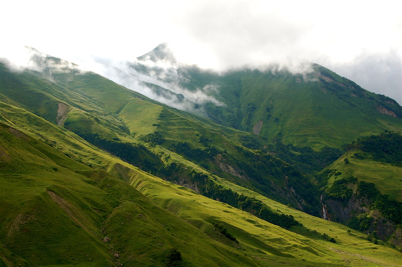 nature, mountain, caucasus, landscapes, scenics, Caucasian, green, landscape, outdoors, photo, georgian military highway, hill, 2K, meadow, summer, caucasia