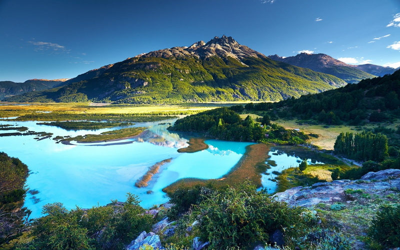 landscape, land, reflection, shrubs, green color, nature, non-urban scene, formation, green, lake, turquoise, tranquil scene, scenics - nature, no people