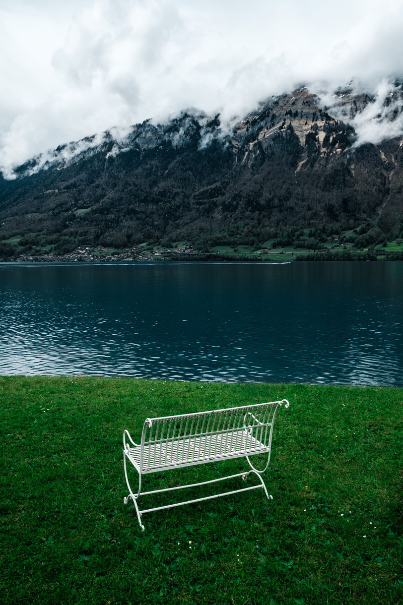alps, seat, mountain, tranquility, mountains, water, idyllic, grass, day, sky, non-urban scene, iseltwald, lake, scenics - nature, mountain range, switzerland