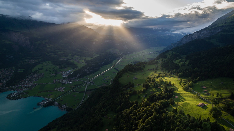 tranquil scene, day, lake brienz, sunlight, swiss, 2K, land, switzerland, landscape, brienz, beauty in nature, non-urban scene, lens flare, sunrise, no people
