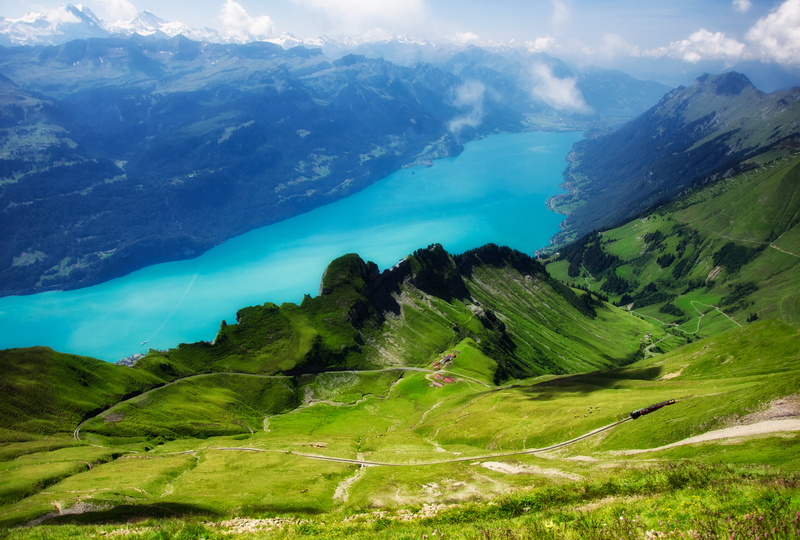 clouds, field, land, Lake Brienz, outdoors, tranquility, beauty In Nature, no People, mountain, Alpine mountains, european Alps, landscape, nature, blue