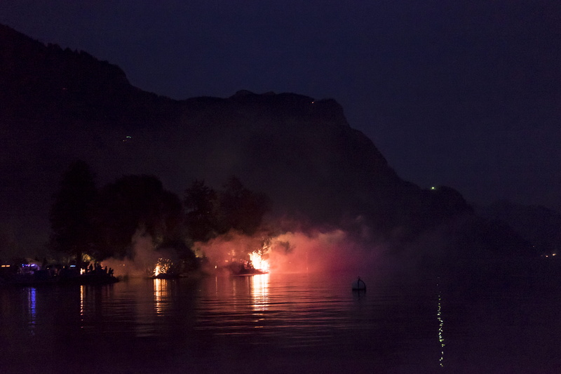 no people, air pollution, illuminated, 1august, smoke - physical structure, switzerland, swiss, 4K, water, silhouette, environment, lake, fire, nationaltag
