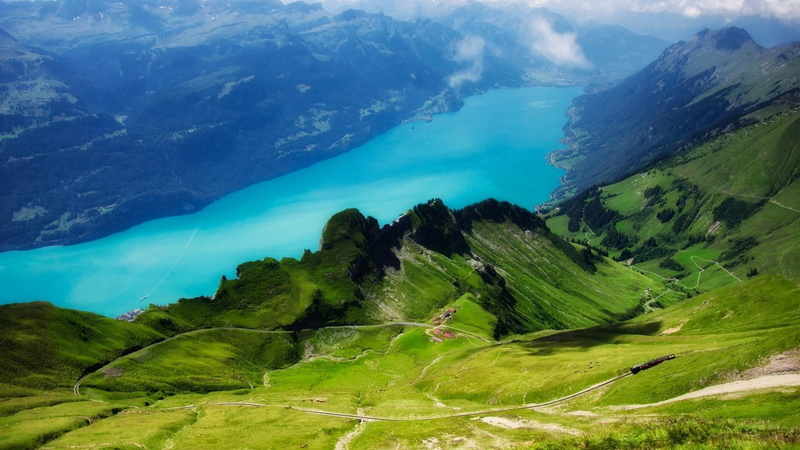 switzerland, idyllic, landscape, scenery, green color, sea, water, land, tranquility, remote, mountain, day, cloud - sky, sky, alps, europe, 1080P, scenics - nature
