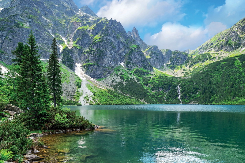 summer, emerald, photography, 1080P, lake, trees, water, landscape, nature, mountains