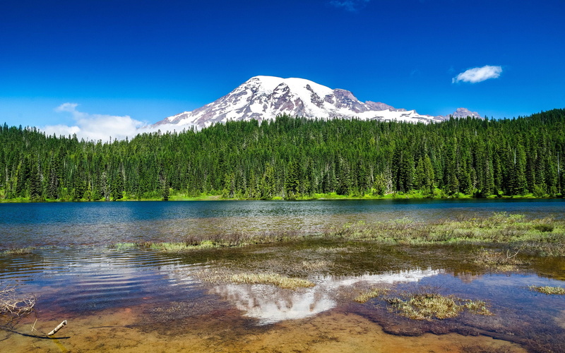 non-urban scene, plant, scenics - nature, tree, cloud - sky, snowcapped mountain, lake, tranquil scene, idyllic, 2K, no people, coniferous tree