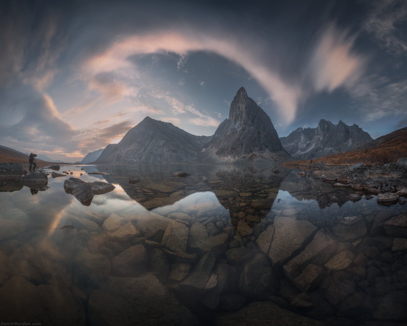 reflection, Daniel Kordan, landscape, 720P, Yukon, mountains, water, rocks, horizon, sky