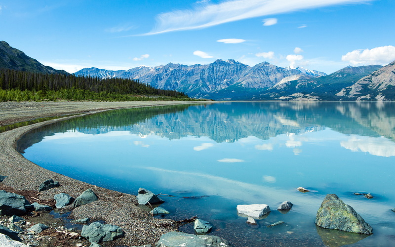 yukon, blue, lake, 4K, reflection, water, mountain, rocks