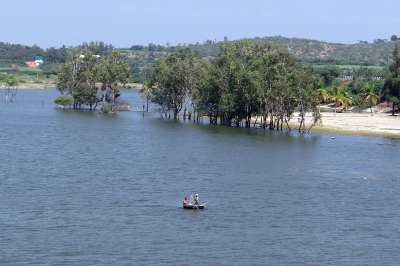 waterfront, men, scenics - nature, beauty in nature, two people, sea, nautical vessel, people, water, krishna river, high angle view, outdoors, day, karnataka