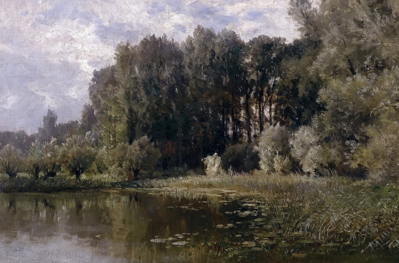 Carlos de Haes, picture, Lake in Nijmegen, nature, landscape, trees, 1080P, backwater