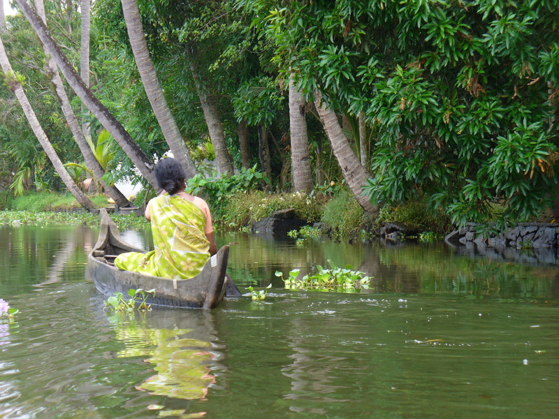 day, 1080P, indian woman, water, green color, beauty in nature, reflection, sitting, plant, nature, tree, rear view, real people, leisure activity, backwaters