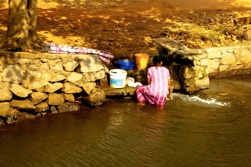 idyllic, green, Kerala, landscape, day, 1080P, flowing water, holiday, stone wall, water, palm trees, rock - object, group of people, leisure activity