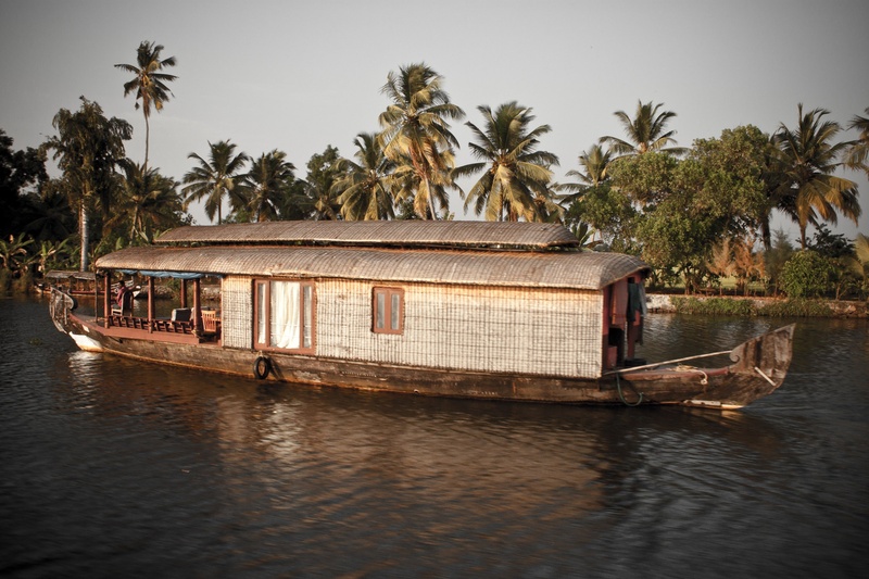water, river, palm tree, nautical vessel, coconut palm tree, india, travel, sky, tree, boot, no people, day, backwaters, nature, 1080P, kerala, waterfront