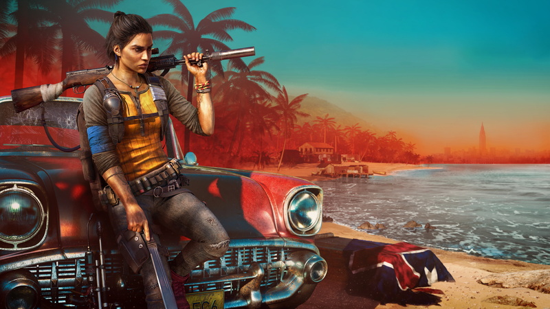 video games, Survival Knife, Dani Rojas, looking into the distance, 8K, car, video game girls, Far Cry, women, tattoo sleeve, knife, rifles, video game characters