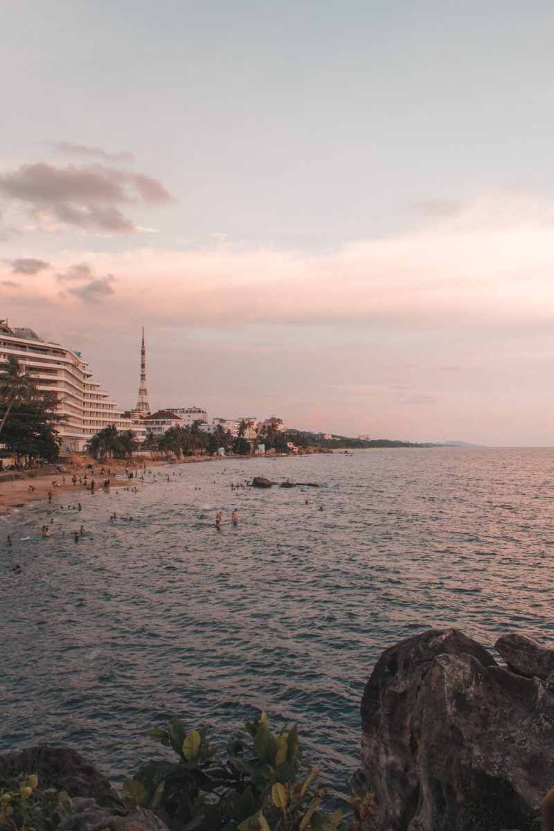 travel destinations, wander, cloud, city, built structure, building exterior, folk, 4K, solid, sunset, beach, tower, phu quoc, people, water, building