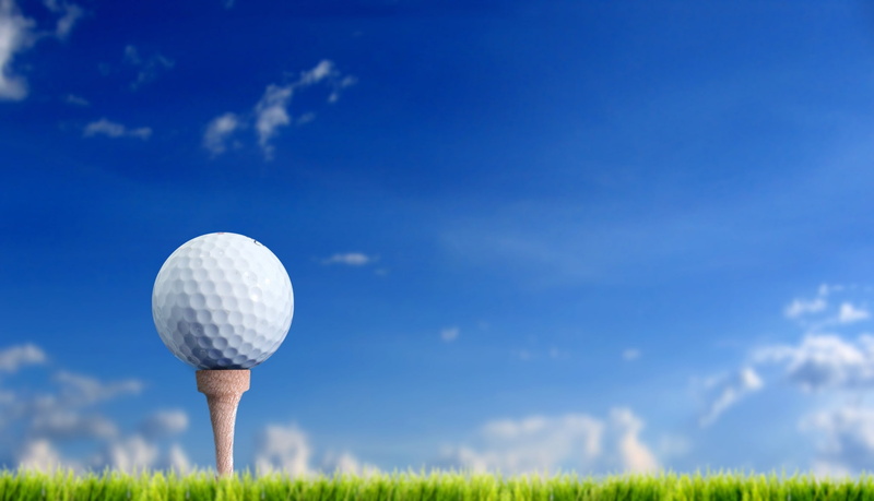 no people, day, golf, plant, green - golf course, sky, ball, summer, tee, blue, close-up, outdoors, golf course, green color, grass, activity, nature, golf  images pictures