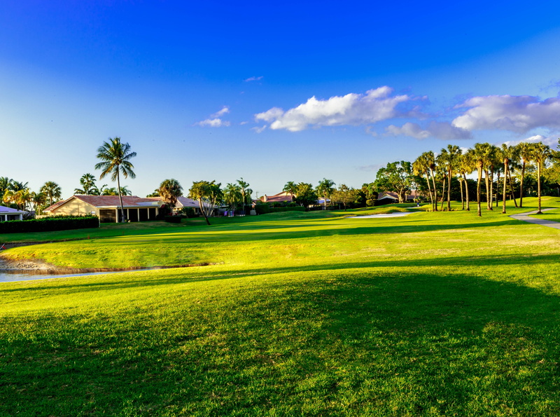 luxury, hole, tranquil scene, plant, sunlight, Course, built structure, day, Sunset, field, tree, tropical climate, scenics - nature, sky, no people, green color