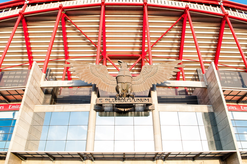 2K, low angle view, sport, animal wildlife, estádio sport lisboa e benfica, travel, metal, built structure, football, animal representation, stadium, lisboa