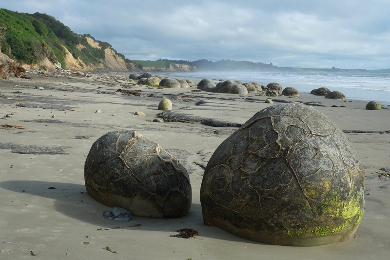 geology, ocean, landscape, coast, moeraki, sand, day, rock, coastal, no people, beauty in nature, beach, 4K, idyllic, nature, seascape, scenics - nature