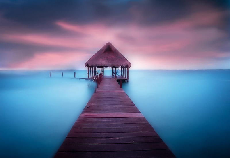 hammocks, built structure, cloud - sky, tranquility, calm, beach, hut, Mexico, morning, tropical, tranquil scene, scenics - nature, outdoors, beauty in nature