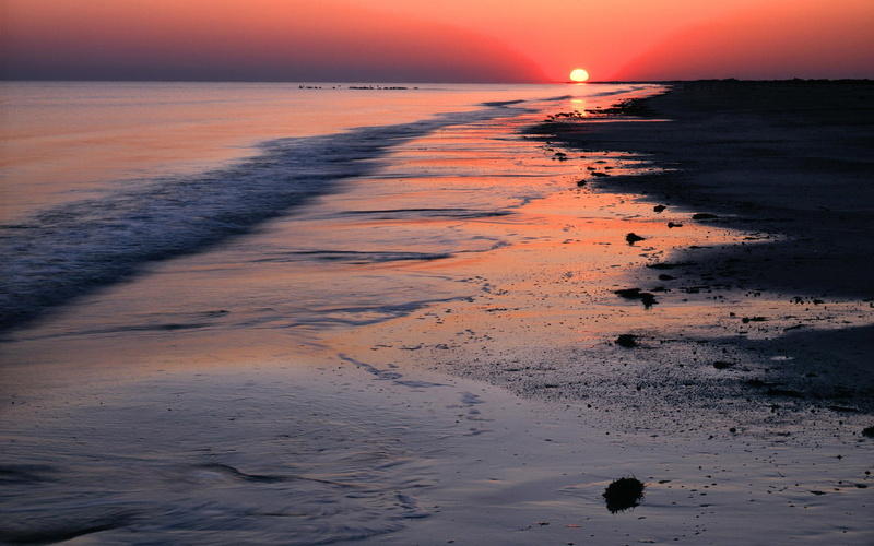 sunlight, horizon over water, briny, scenics - nature, sunset, sand, dusk, water, body, low tide, horizon, sea, outdoors, tranquil scene, beauty in nature