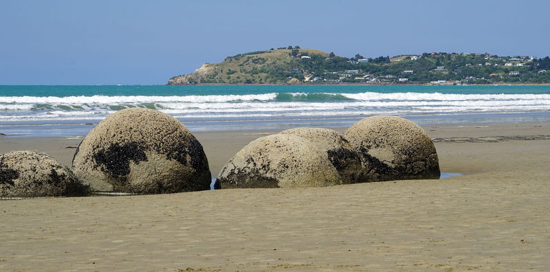 nature, clear sky, new zealand, horizon, rock, rock - object, day, outdoors, tranquil scene, stones, beauty in nature, beach, sea, coast, huge balls, scenics - nature