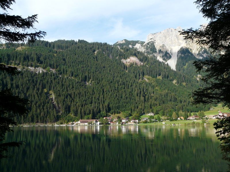day, mountains, beauty in nature, sky, 2K, Haldensee, tree, scenics - nature, nature, Allgäu Alps, outdoors, waters, tranquil scene, idyllic, haller, tranquility