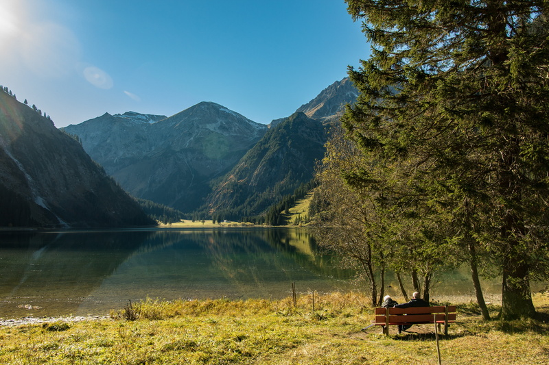 nature, more, austria, scenics - nature, day, sky, no people, tree, plant, sunlight, bergsee, hike, 5K, tannheim, idyllic, vilsalpsee, non-urban scene
