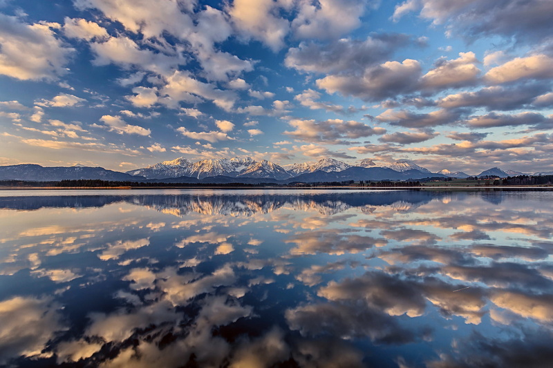 Hopfensee, 1080P, tranquil scene, symmetry, standing water, nature, Germany, water, the sky, the sea of clouds, sunset, no people, outdoors, scenics - nature