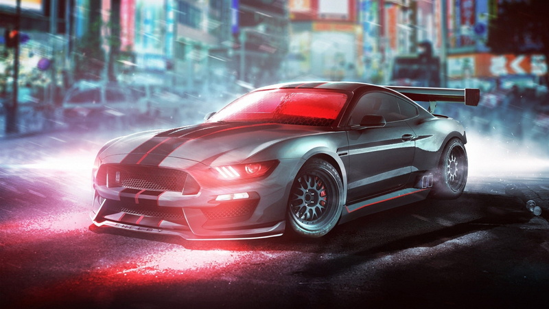 Ford Mustang, vehicle, 1080P, silver cars, Ford, artwork, car