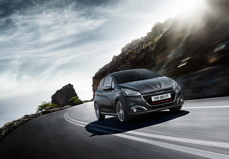hatchback, peugeot 208 gti, gray, 4K, rocks.