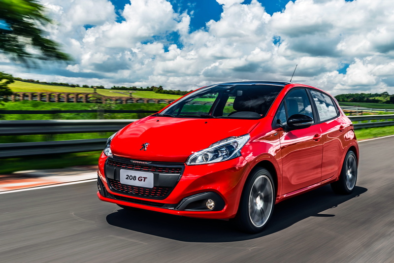 4K, red, clouds, Peugeot 208 GT, hatchback